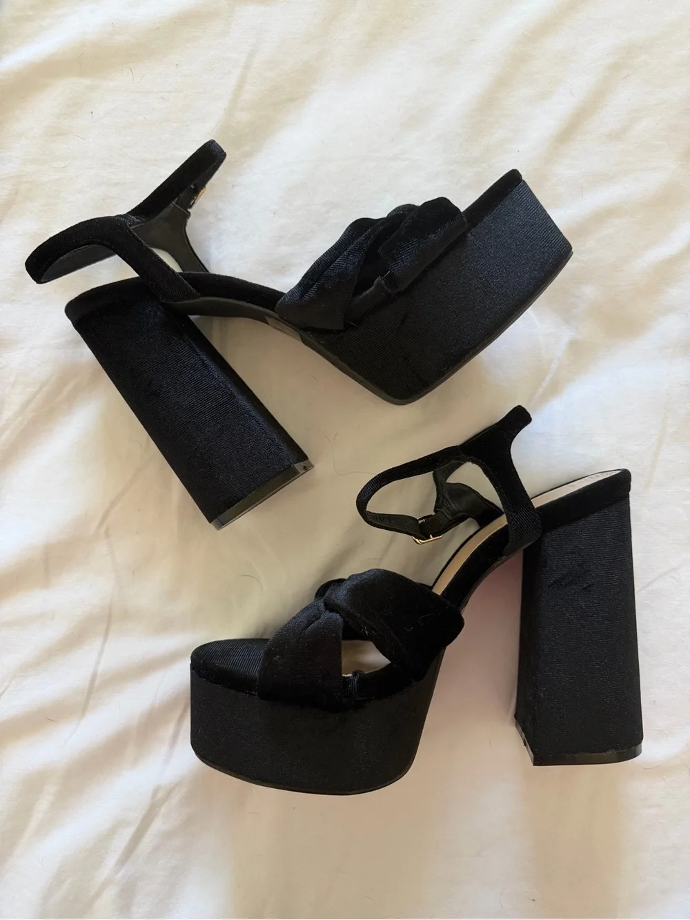 Lulu's Black Velvet Platform Knot Block Heels
